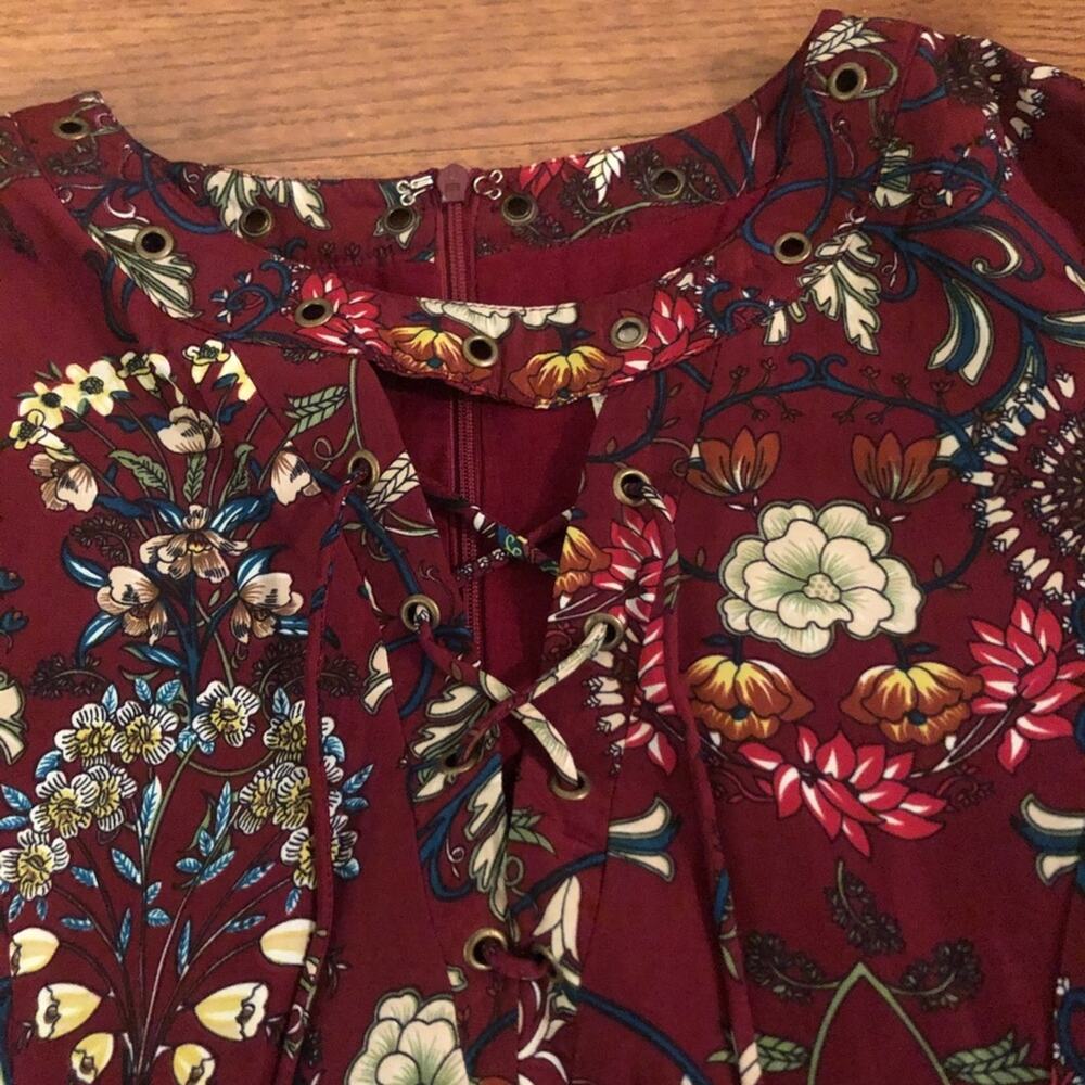 NEW Moon River Red Floral Lace-Up Dress - Picture 3 of 7